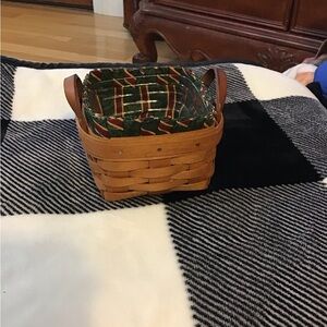 Longaberger Sweet Basil 1994 basket liner, & protector With Leather Handles EUC